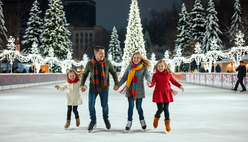 Family skating at outdoor rink